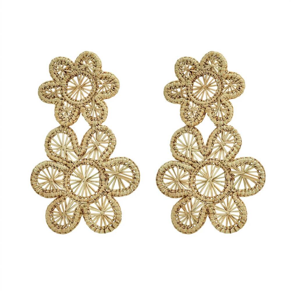 NEW ASHA women's rattan bloom earrings in natural